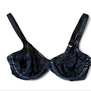 Lunaire Black Mesh & Pink Underwire Bra 34D EUC